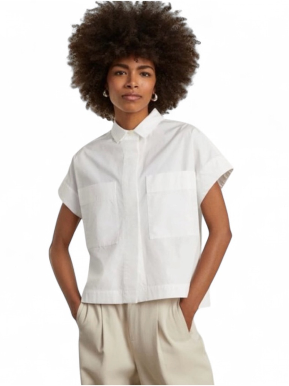 NWT Everlane The Poplin Short Sleeve Box White Button Up Shirt Patch Pocket Sz S